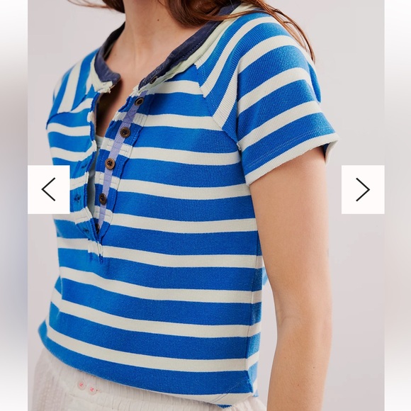 Free People Blue and White Striped Short Sleeve Tee - Picture 4 of 8